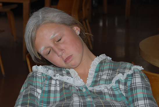 This camper granny is all tuckered out after an evening of raucus Granny Bingo!